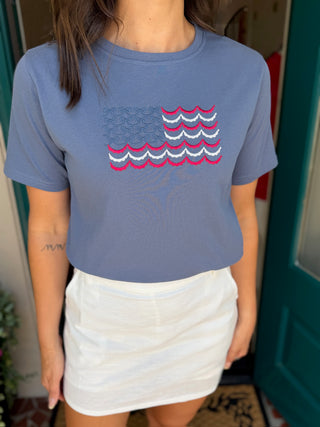 Scalloped Embroidered Flag Tee