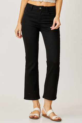 Black Helen Mid Rise Crop Straight Jeans