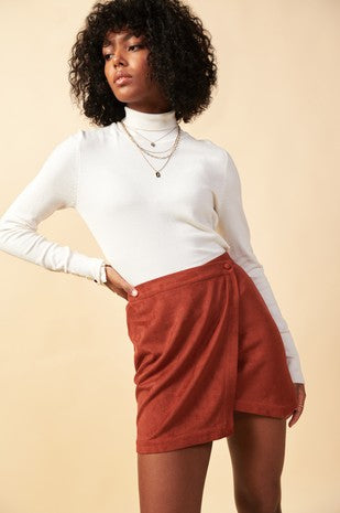 Snap Front Suede Wrap Mini Skirt