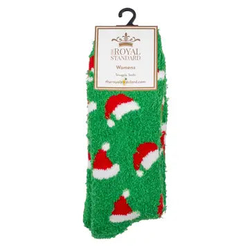 Women's Santa Hat Snuggle Socks Green/Red/White One Size