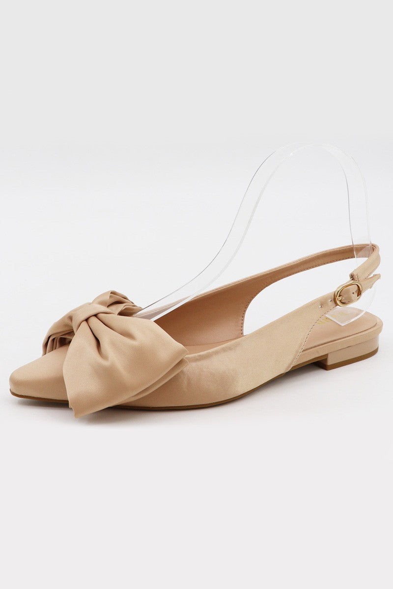 Visor Beige Bow Sling Back Flat