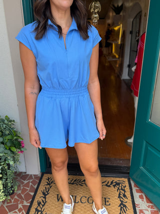 Butter Short Sleeve Quarter Zip Romper
