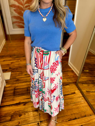 Round Neck Short Sleeve Sweater Knit Top