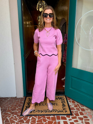 Round Neck Scallop Knit Top Pants Set