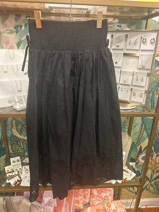 Black Nautical Eyelet Midi Skirt