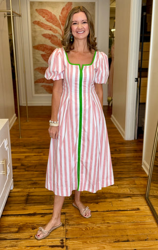 Striped Contrast Piping Detail Square Neck Dress