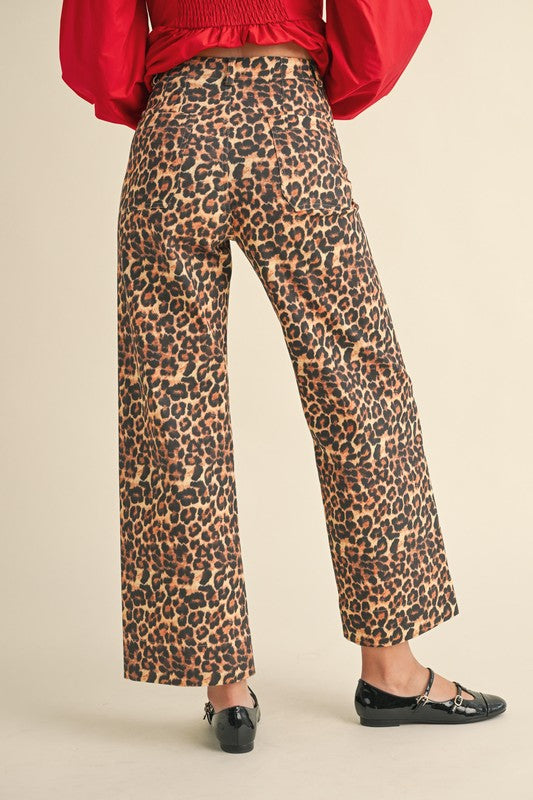 Cheetah Print Cropped Wide Leg Pants