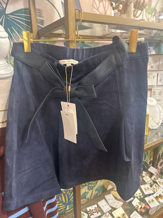 Navy Faux Suede Wrap Skirt