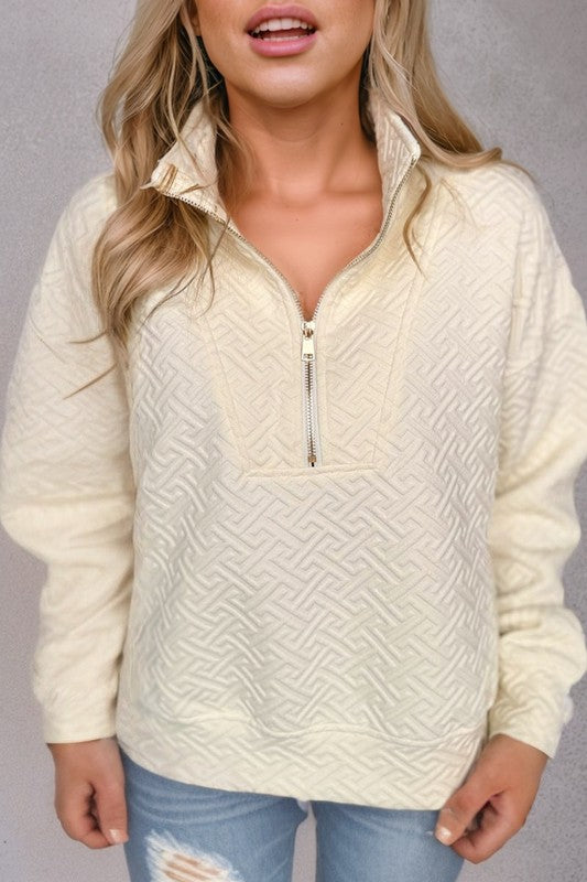 Greek Key Textured Half Zip