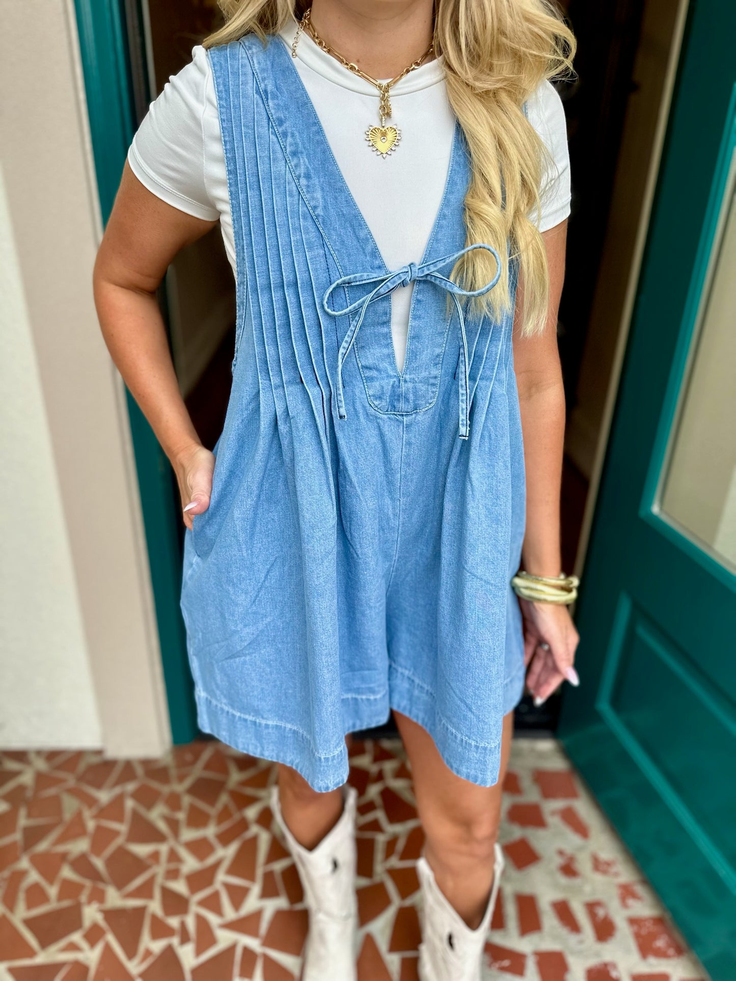 Denim Bow Tie Romper