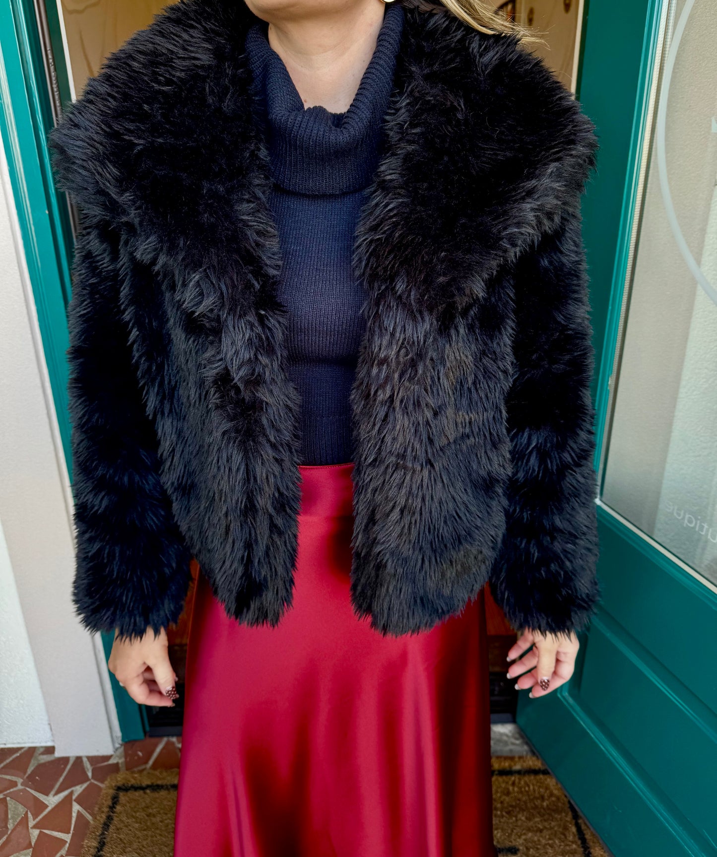 Mid Waist Faux Fur Coat