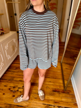 Anna Stripe Long-sleeve Shorts Set