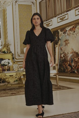 Black Arielle Jacquard Maxi Tiered Dress