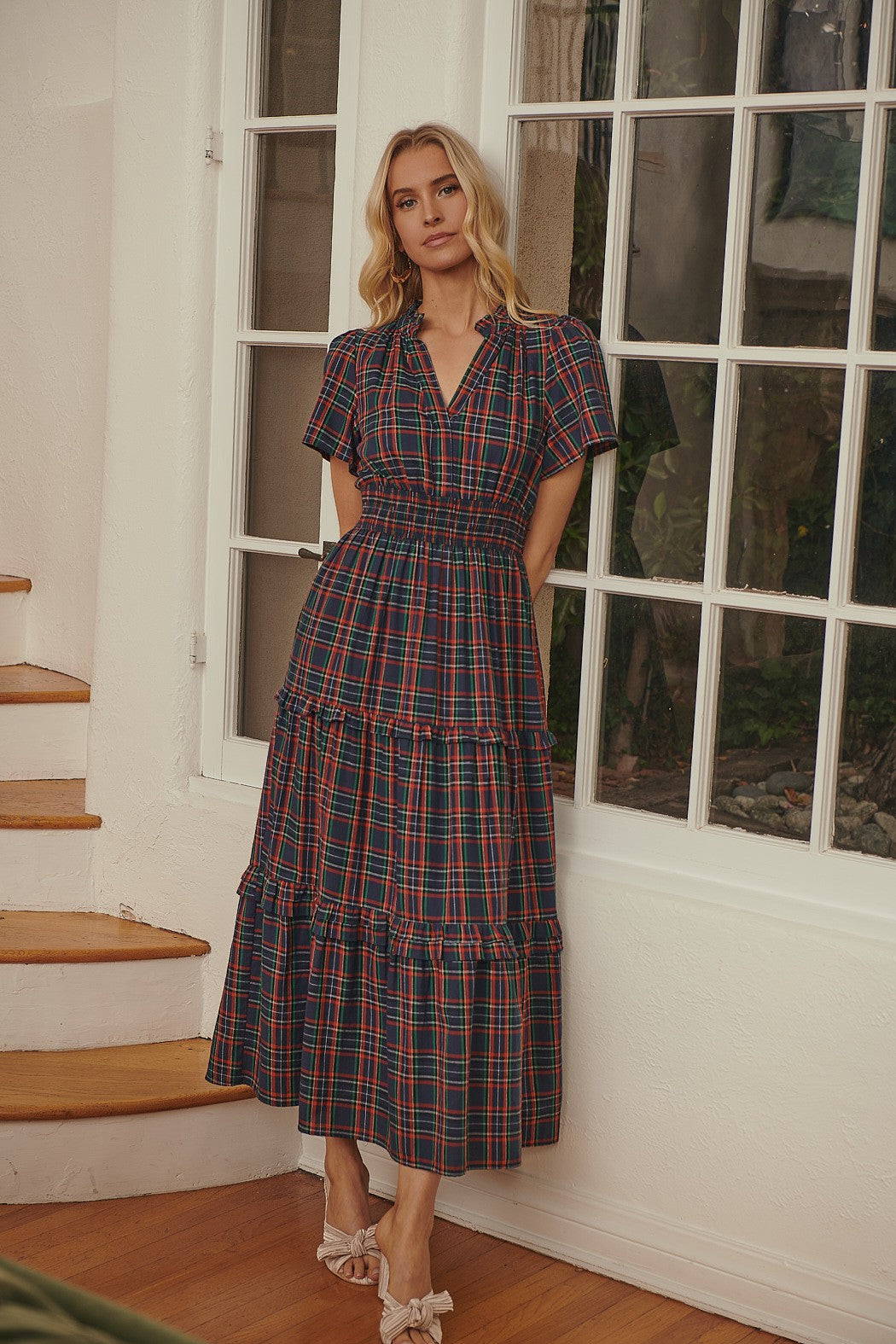 Plaid Palmer Poplin Tiered Maxi Dress