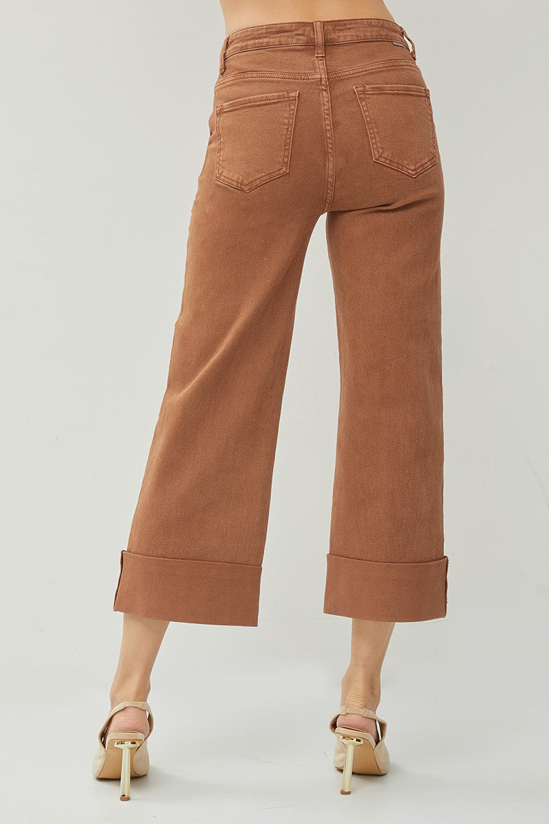 Espresso High Rise Wide Leg Cuffed Jeans