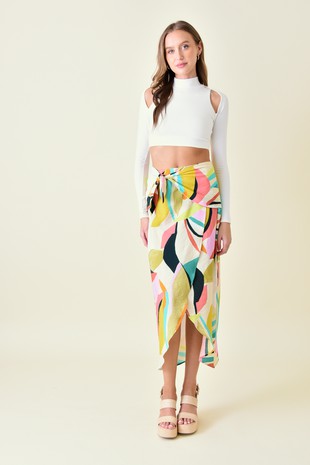 Abstract Wrap Midi Skirt