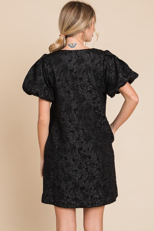 Black Jacquard Dress with Pockets