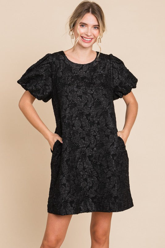 Black Jacquard Dress with Pockets