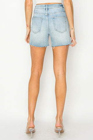 Henley High Rise Raw Cut Hem Side Slit Shorts