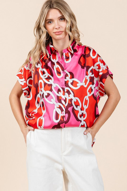 Chains Print Collared Button Up Top