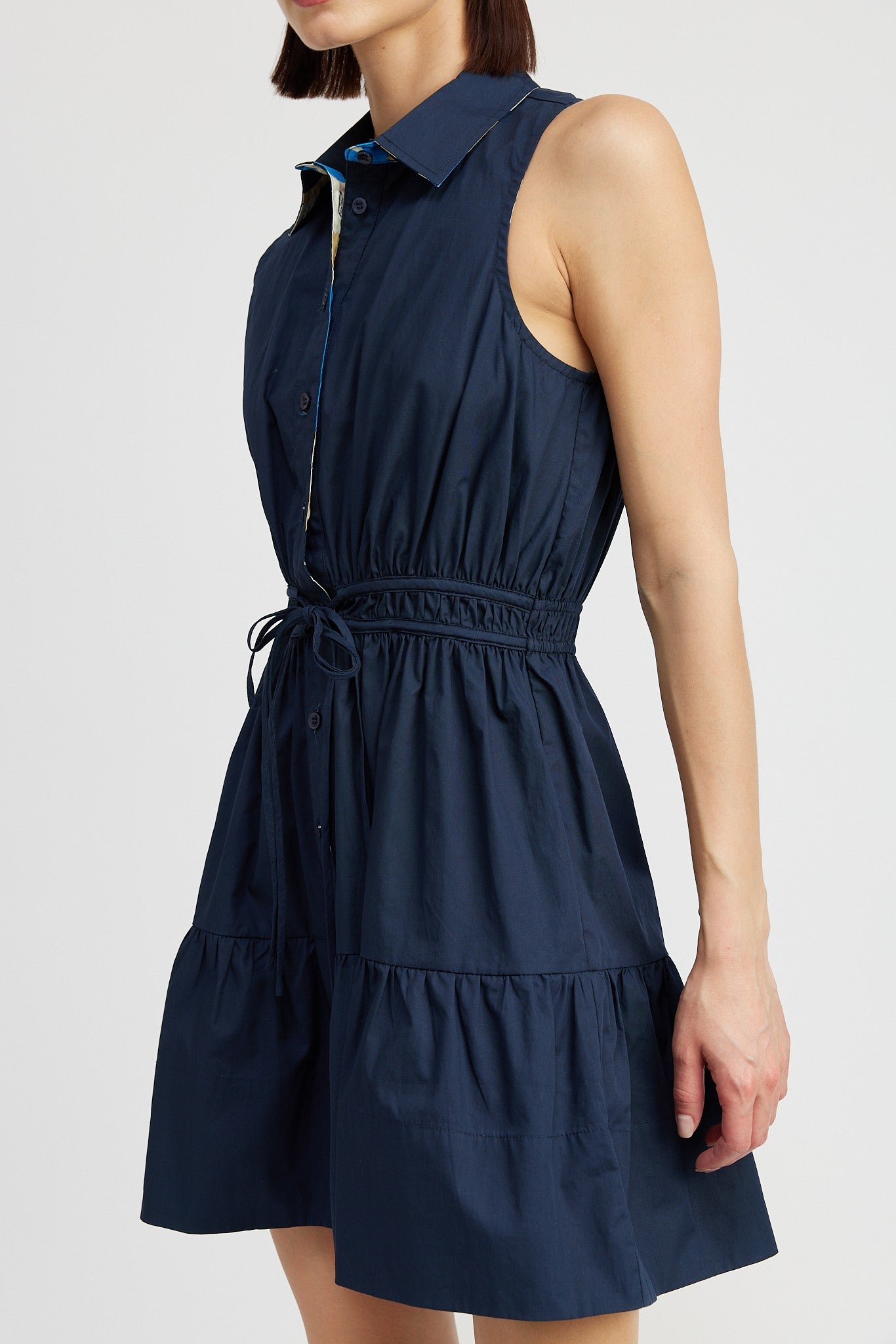 Navy Button Up Collared Dress