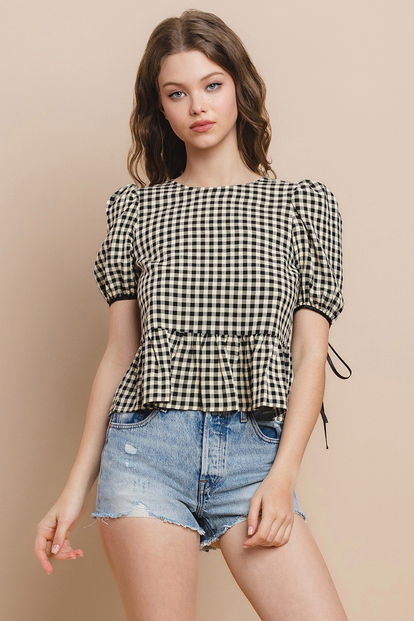 Plaid Ruffle Hem Top