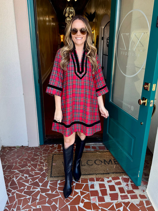 Plaid Velvet Trim Dress