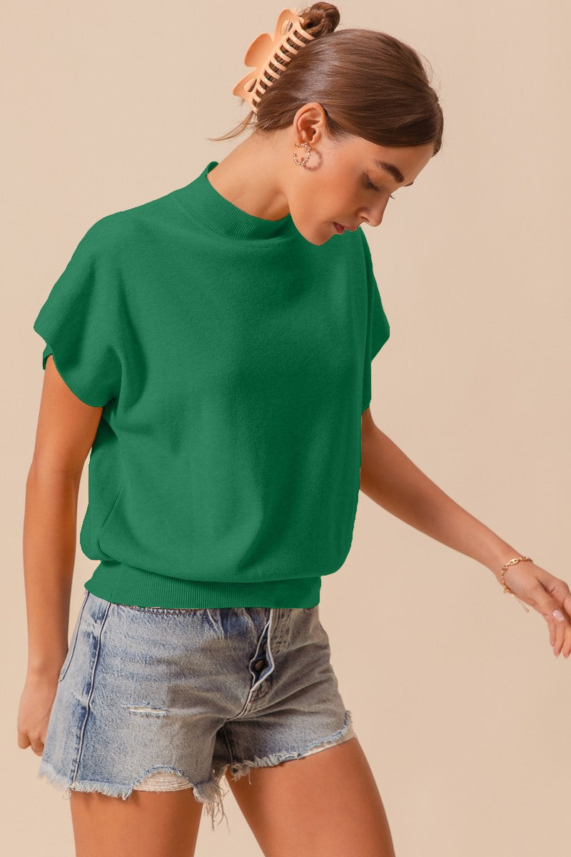 Green Drop Shoulder Pullover Knit Top