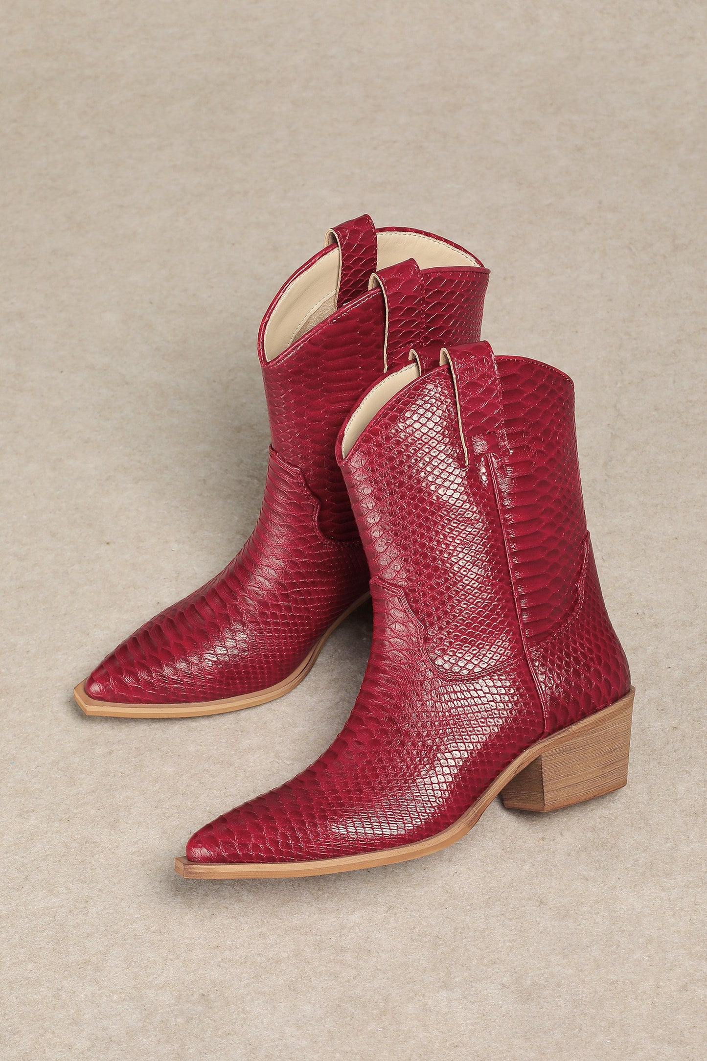 Red Karlie Snake Texture Cowboy Boot