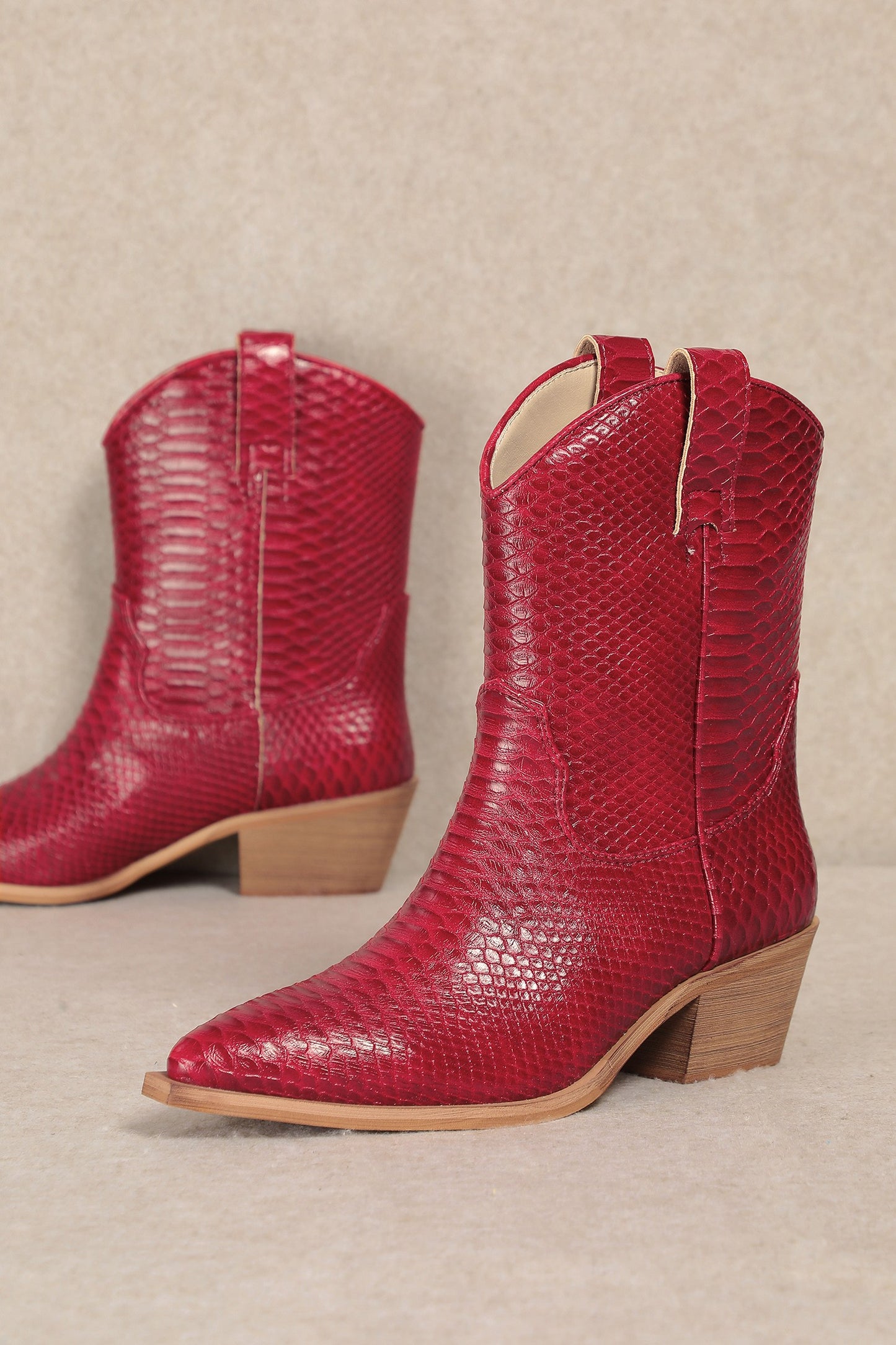 Red Karlie Snake Texture Cowboy Boot