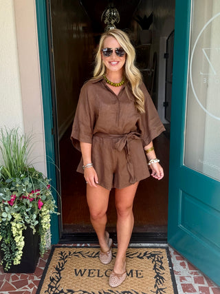 Brown Linen Romper