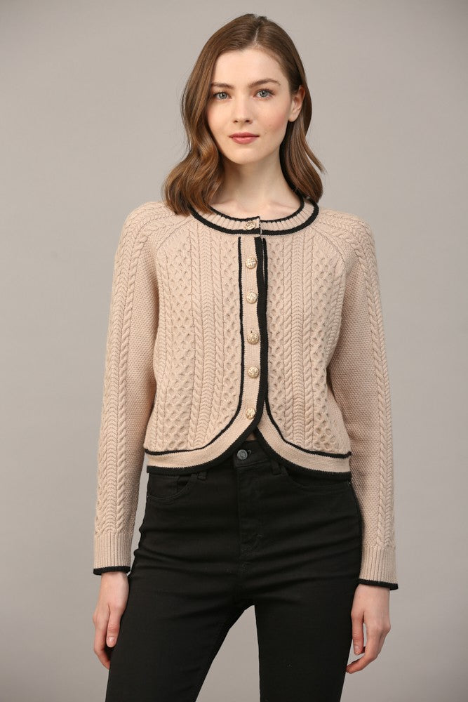 Contrast Hem Cable Knit Cardigan