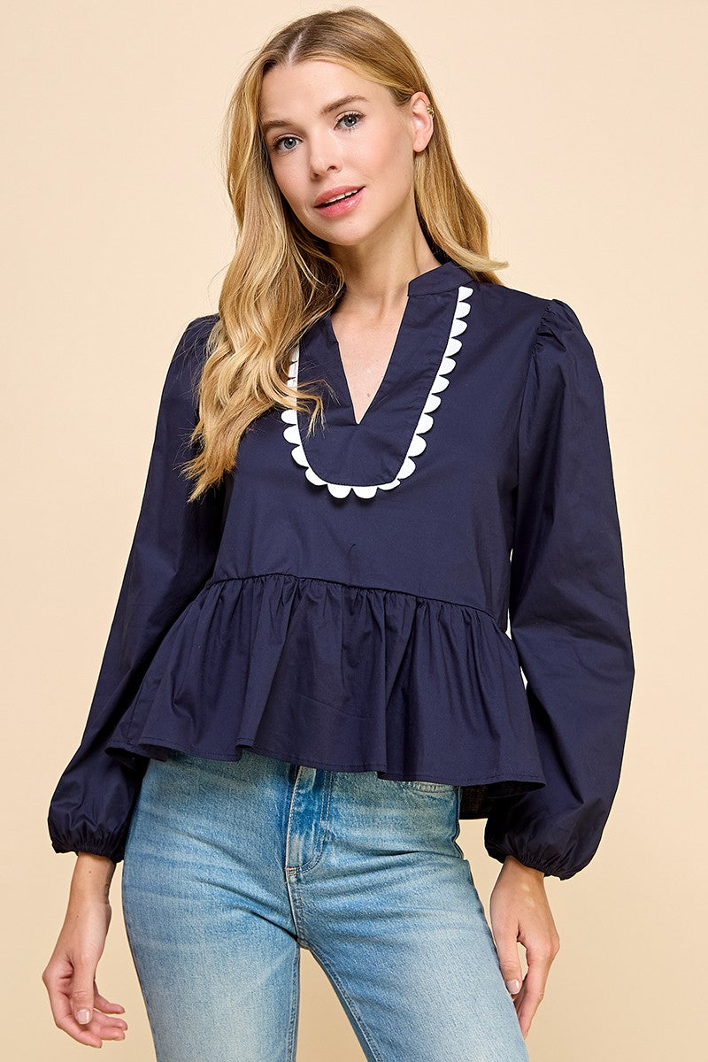 Scalloped Detail Peplum Top