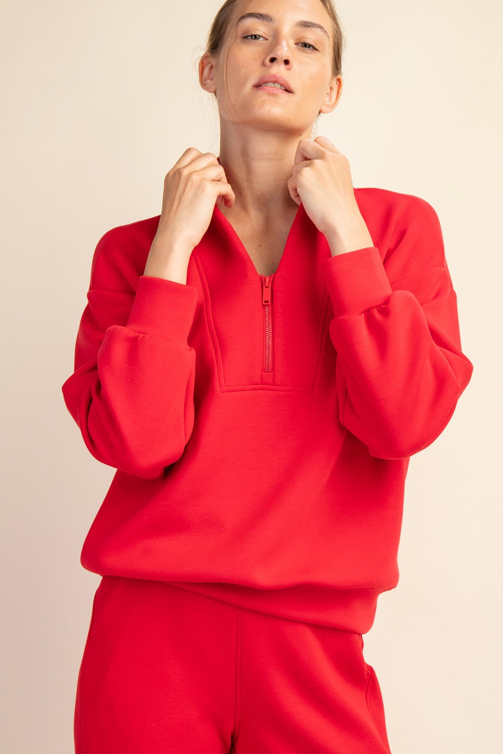 Red Modal Luxe Half Zip Set Separates