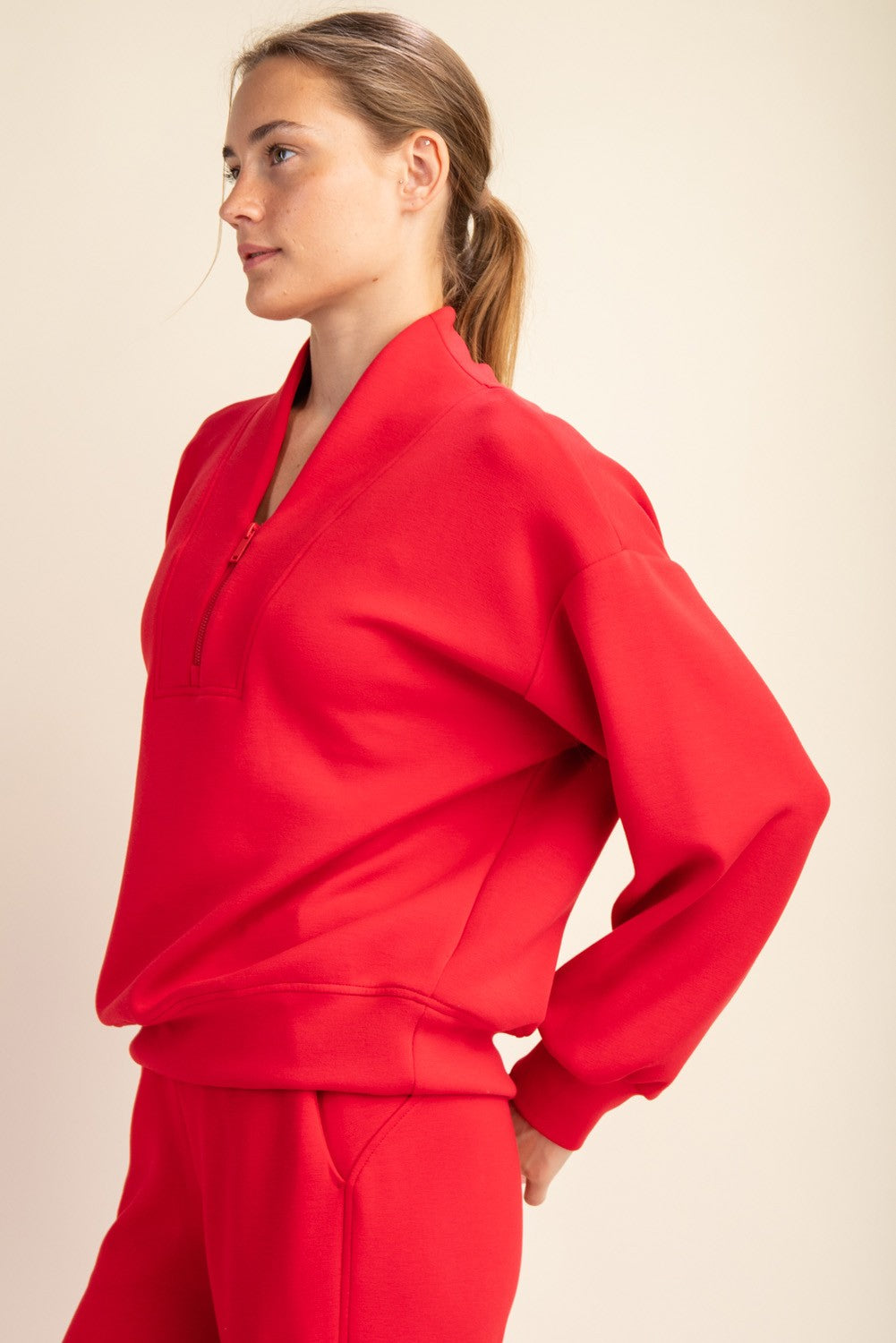 Red Modal Luxe Half Zip Set Separates