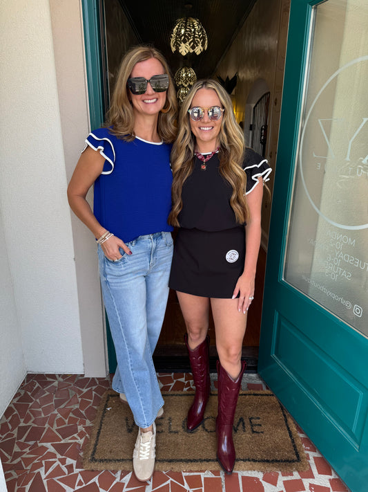 Ruffle Sleeve Contrast Piping Top