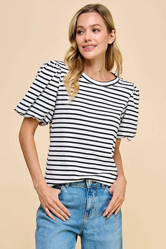 Striped Puff Sleeve Top