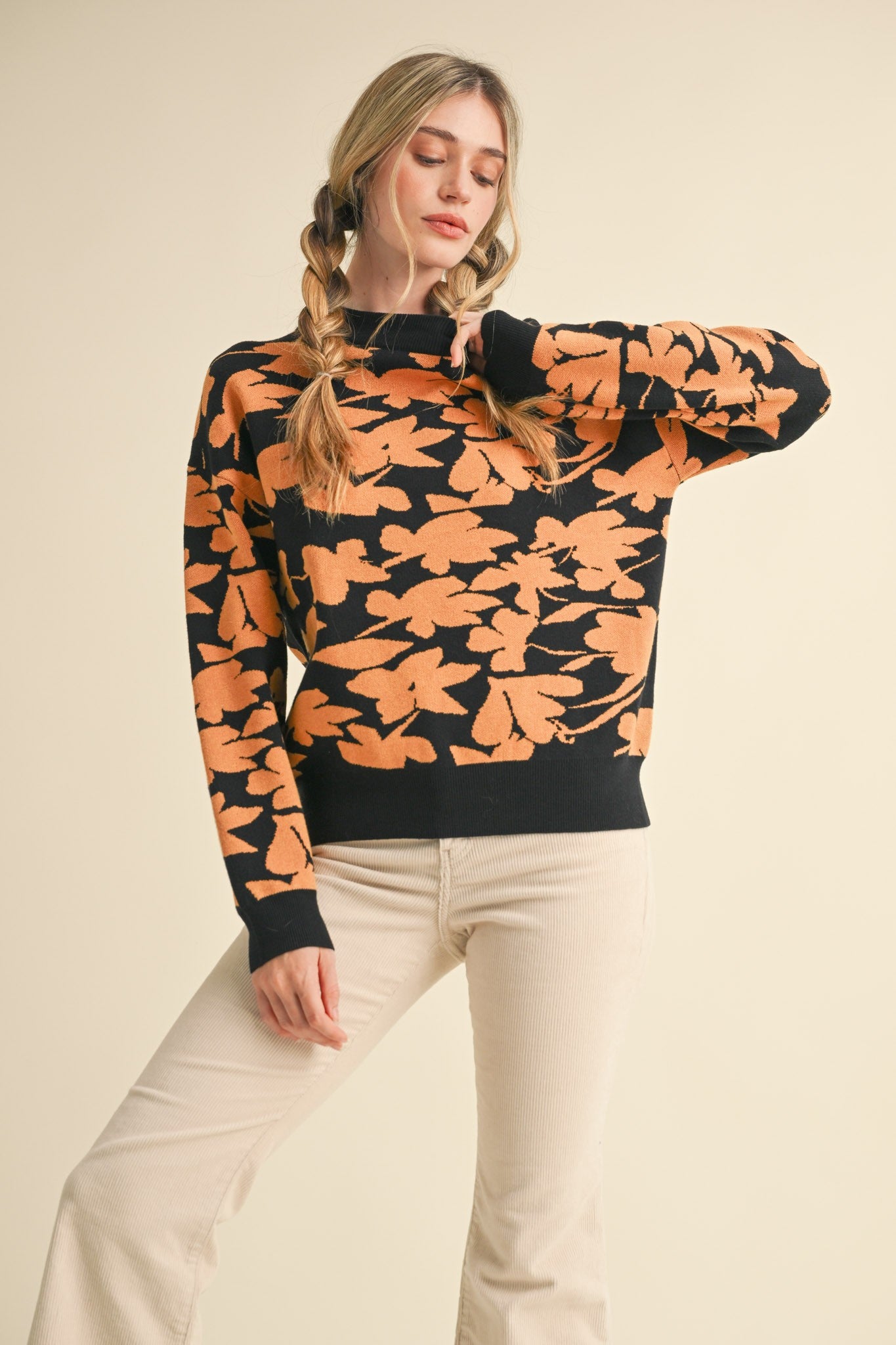 Mock Neck Floral Print Sweater