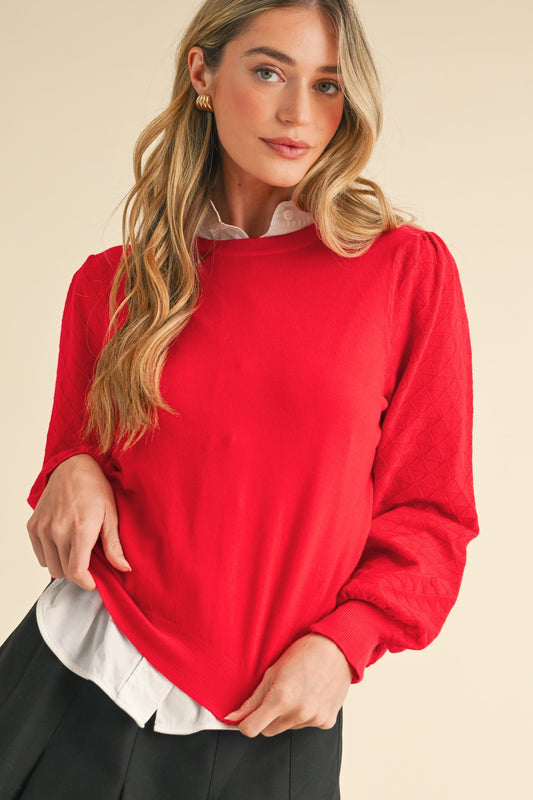 Knit Diamond Textured Sleeve Sweater