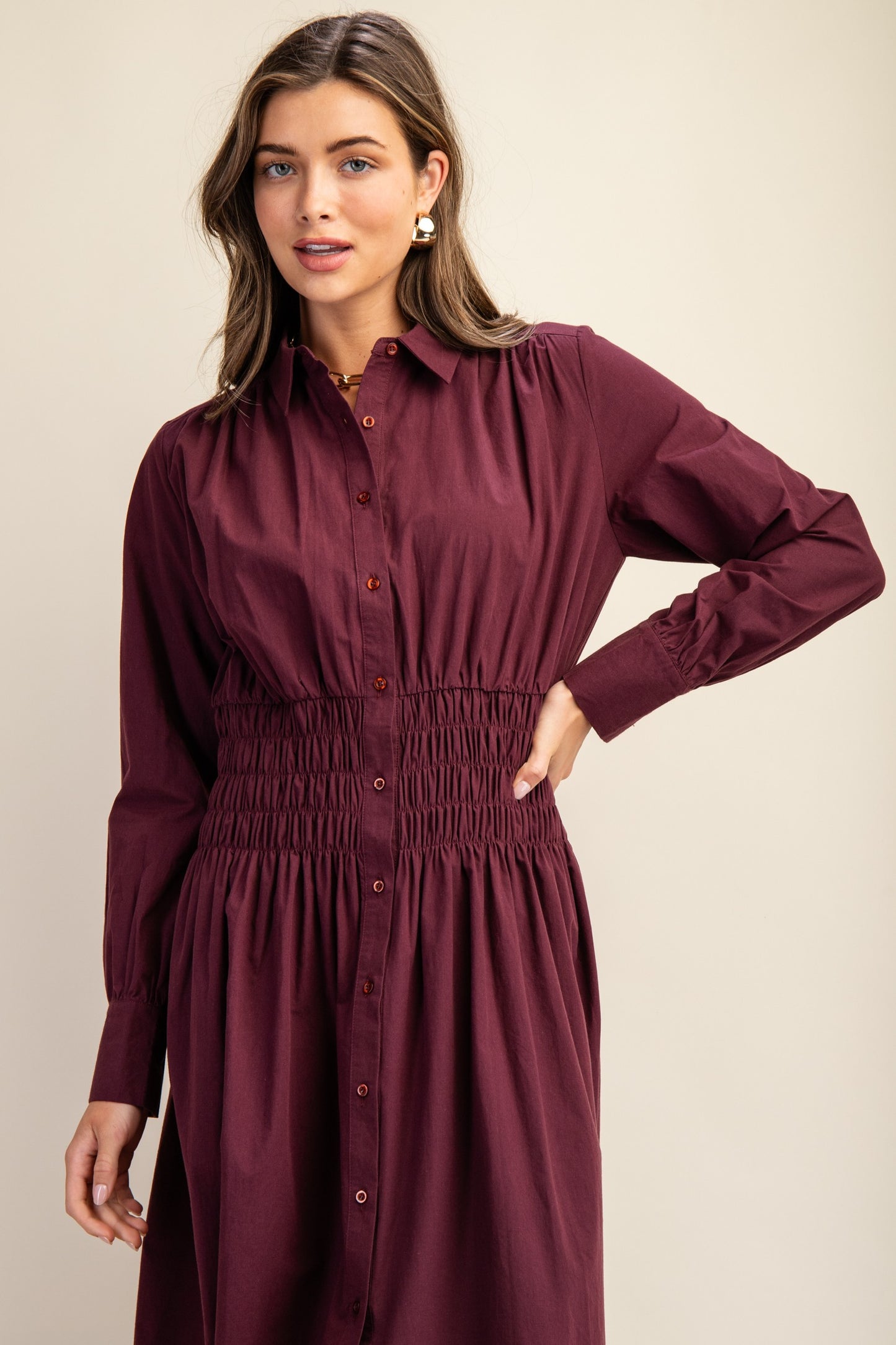 Plum Midi Shirt Dress