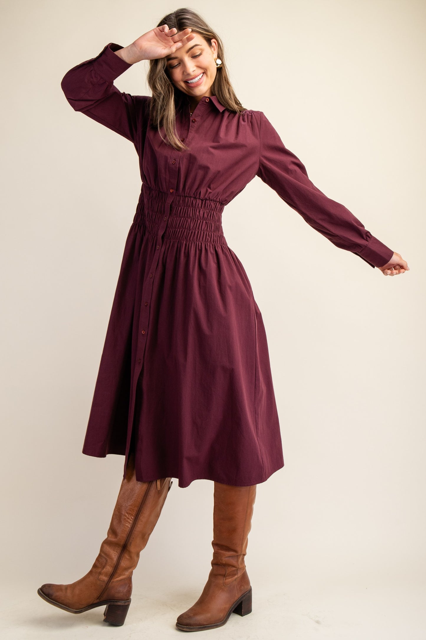 Plum Midi Shirt Dress