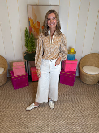 Latte Abstract Print High Neck Top