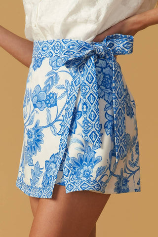 Blue Floral Printed Woven Skort