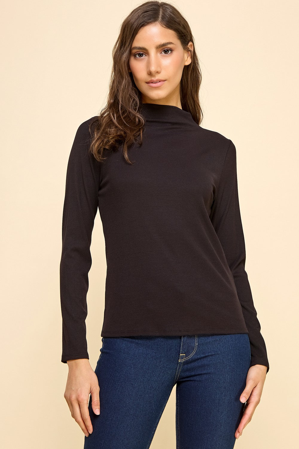 Solid Ribbed Mock Neck Top