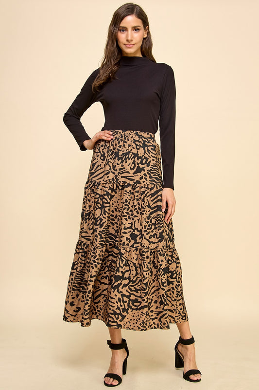 Animal Print Tiered Maxi Skirt