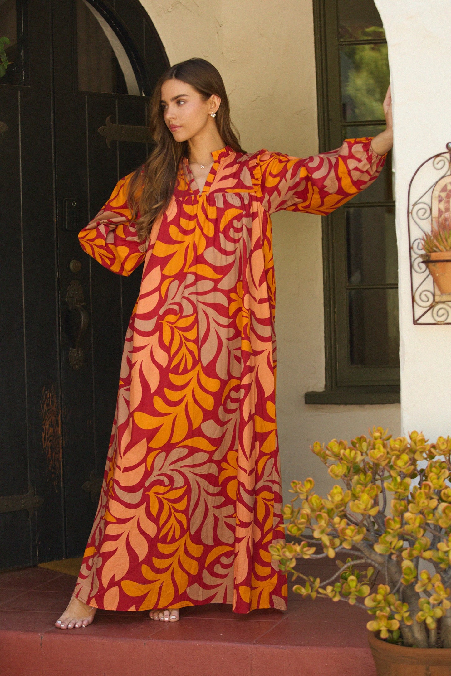 Orange Long Sleeve Maxi Dress