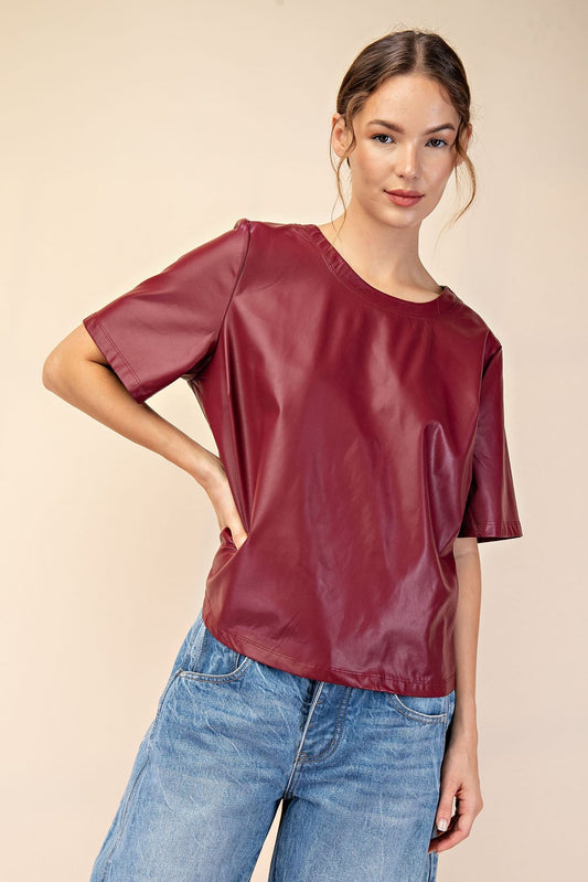 Leather Short Sleeve Top