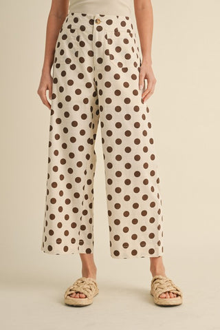 Brown Polka Dot Print Wide Pants