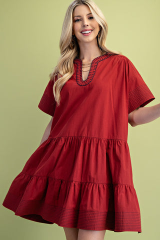 Tiered Slit Neck Dress