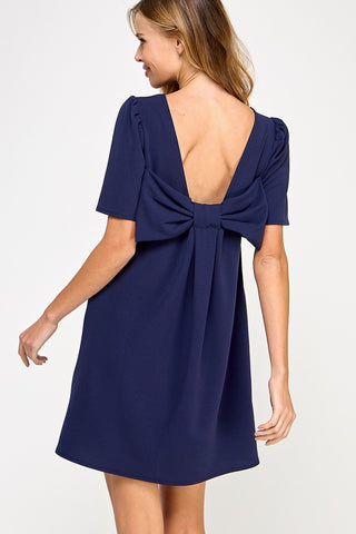 Solid Open Bow Back Dress